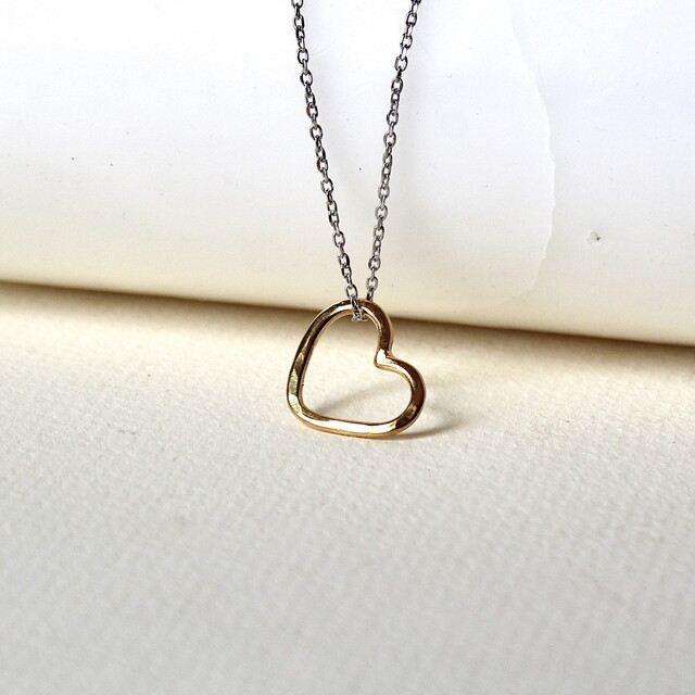 Colgante Corazón martelé Plata con baño de oro y cadena Plata