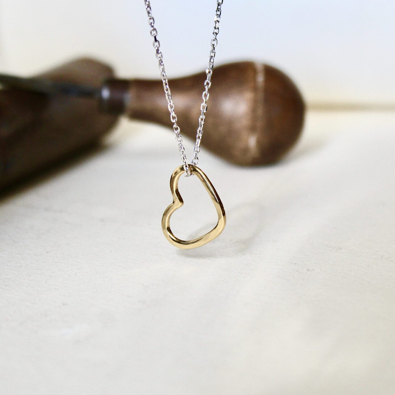 Colgante Corazón martelé Plata con baño de oro y cadena Plata