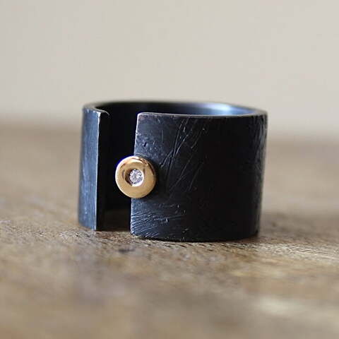 Anillo MAN Arsenda Black Oro Diamante y Plata