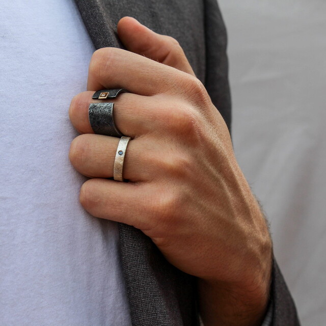 Anillo MAN Eider Black Oro Diamante y Plata
