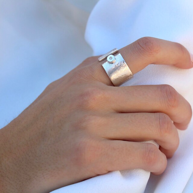 Anillo Button Plata y Diamante