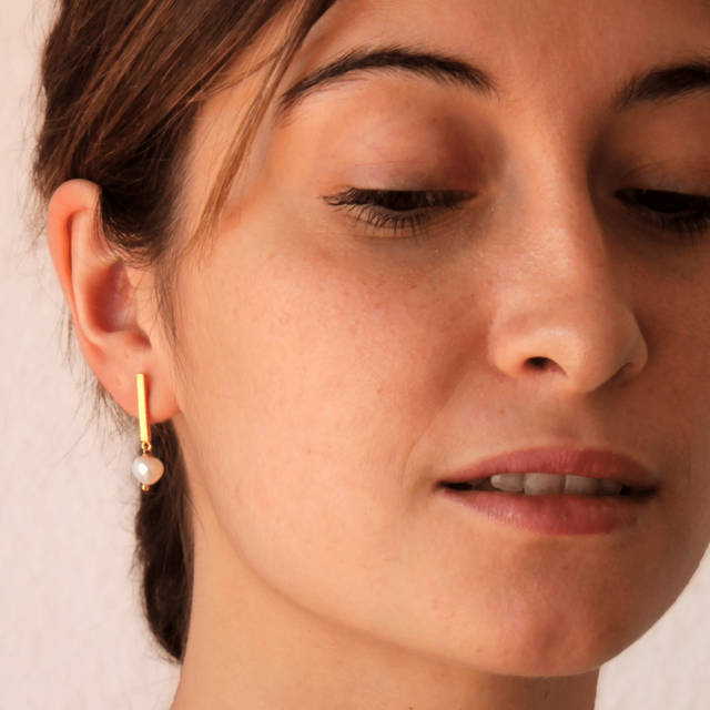 Pendientes Jana en Plata con baño de oro y Perla