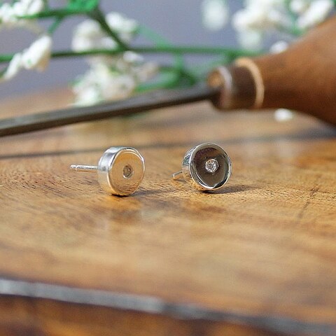 Pendientes Button Diamante y Plata